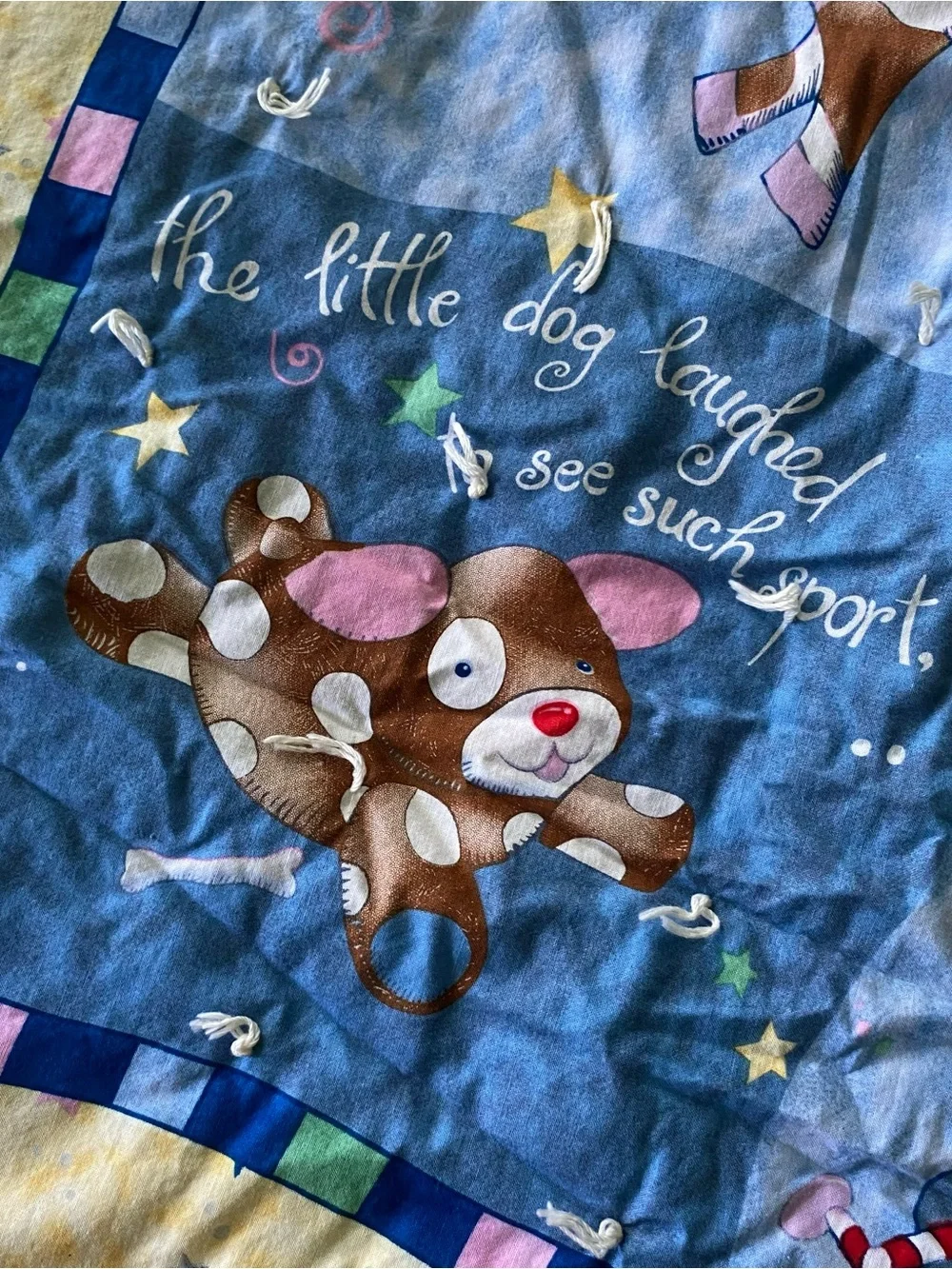 Vtg Hey Diddle Diddle Nursery Rhyme Baby Blanket Stars Cow Celestial Moon Dog